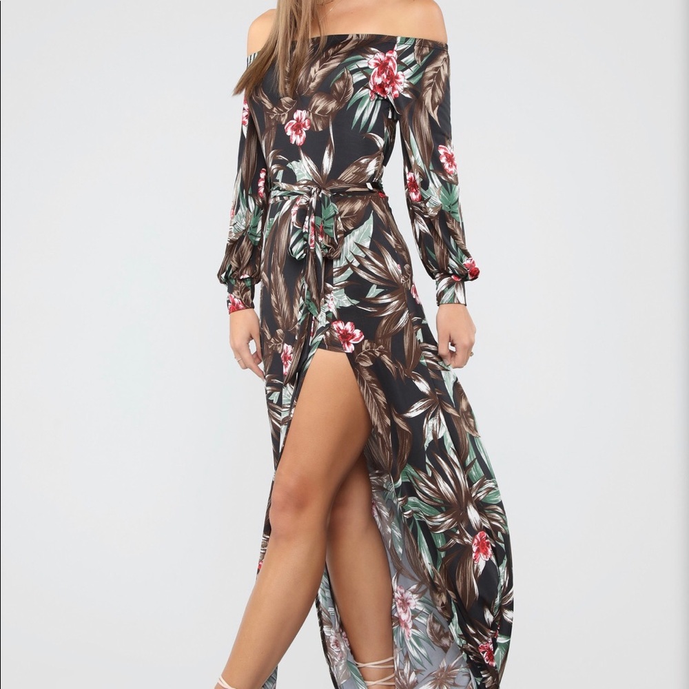 Black off the shoulder island dress